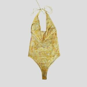 Zara Floral Mesh Bodysuit Spring Yellow Floral M Garden